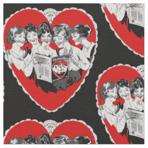 vintage valentines day heart telephone fabric