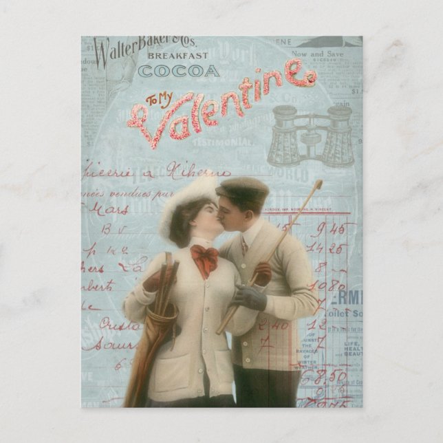 Vintage Valentine's Day Kissing Couple Collage Holiday Postcard (Front)