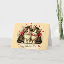 Vintage Valentine's Day Kittens Blank Greeting