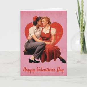 Vintage Valentines Day Lesbian Couple Card