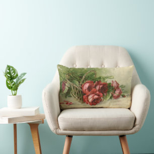Vintage Valentine's Day Love, Crimson Red Roses Lumbar Cushion