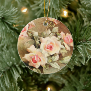 Vintage Valentine's Day Love Romance Pink Roses Ceramic Ornament