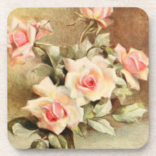 Vintage Valentine's Day Love Romance Pink Roses Coaster