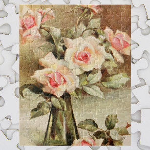 Vintage Valentine's Day Love Romance Pink Roses Jigsaw Puzzle