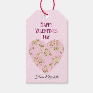 Vintage Valentine's Day Pink Flowers Heart Custom Gift Tags