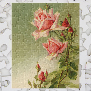 Vintage Valentine's Day Pink Victorian Garden Rose Jigsaw Puzzle