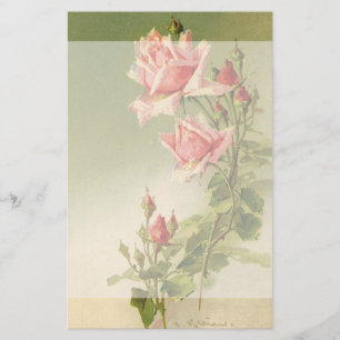 Vintage Valentine's Day Pink Victorian Garden Rose Stationery