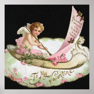 Vintage Valentine's Day Poster with Angel Hearts