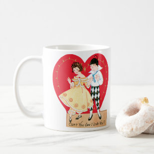 Vintage Valentine's Day, Retro Harlequin and Heart Coffee Mug