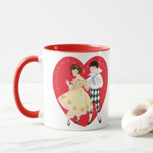 Vintage Valentine's Day, Retro Harlequin and Heart Mug