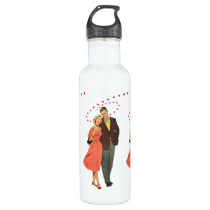 Vintage Valentine's Day, Romantic Floating Hearts 710 Ml Water Bottle