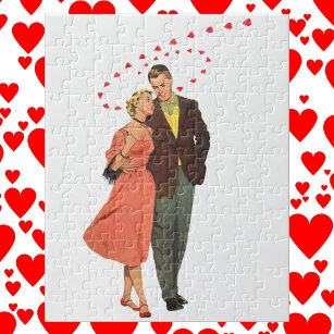 Vintage Valentine's Day, Romantic Floating Hearts Jigsaw Puzzle