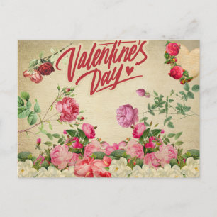 Vintage Valentine's Day Roses  Holiday Postcard