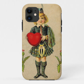 Vintage valentines day Scottish boy & heart iPhone 11 Case