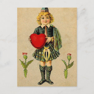Vintage valentines day Scottish boy & heart Holiday Postcard