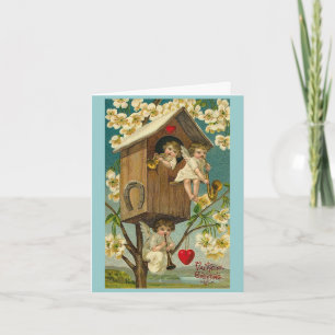 Vintage Valentine's Day Treehouse Cherubs Holiday Card