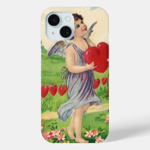 Vintage Valentines Day, Victorian Angel with Heart iPhone 15 Case