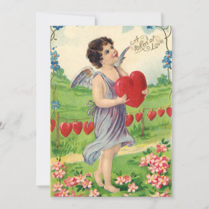 Vintage Valentines Day, Victorian Angel with Heart Holiday Card
