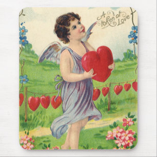 Vintage Valentines Day, Victorian Angel with Heart Mouse Pad