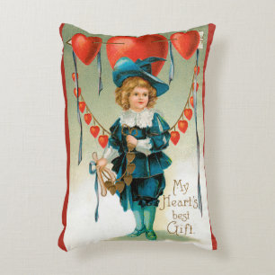 Vintage Valentines Day, Victorian Boy with Hearts Decorative Cushion