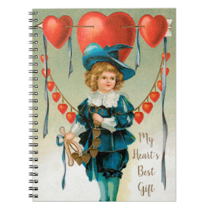 Vintage Valentines Day, Victorian Boy with Hearts Notebook