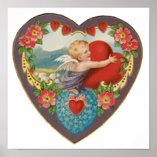 Vintage Valentine's Day, Victorian Cherub Hearts Poster