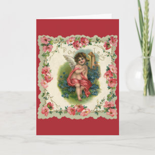 Vintage Valentine's Day Victorian Cherub on Phone Holiday Card