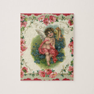 Vintage Valentine's Day Victorian Cherub on Phone Jigsaw Puzzle