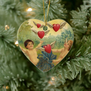 Vintage Valentine's Day, Victorian Cherubs Hearts Ceramic Tree Decoration