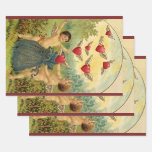 Vintage Valentine's Day, Victorian Cherubs Hearts Wrapping Paper Sheet