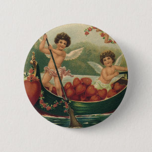 Vintage Valentine's Day, Victorian Cherubs in Boat 6 Cm Round Badge