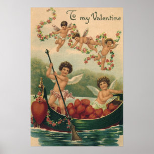 Vintage Valentine's Day, Victorian Cherubs in Boat Poster
