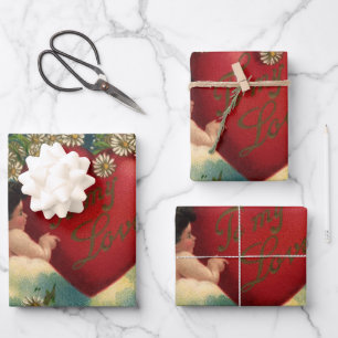 Vintage Valentines Day Victorian Cherubs in Heaven Wrapping Paper Sheet