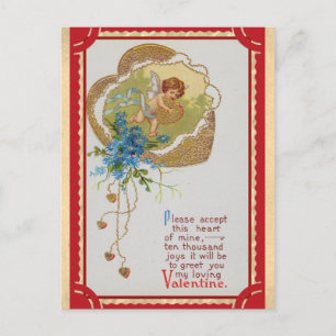 Vintage Valentines Day Victorian Cupid Poem Postcard