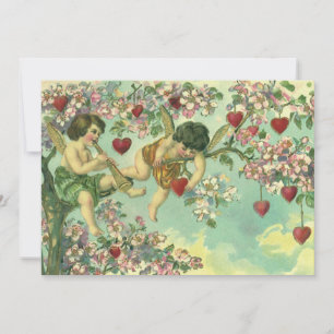 Vintage Valentines Day Victorian Cupids Heart Tree Holiday Card