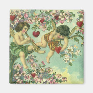Vintage Valentines Day Victorian Cupids Heart Tree Magnet