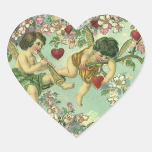 Vintage Valentines Day Victorian Cupids Heart Tree Sticker