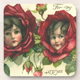Vintage Valentine's Day, Victorian Faces in Roses Coaster