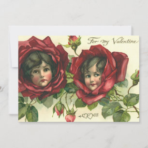 Vintage Valentine's Day, Victorian Faces in Roses Holiday Card
