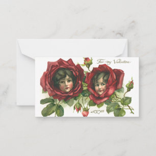 Vintage Valentine's Day, Victorian Faces in Roses Note Card