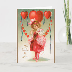 Vintage Valentines Day, Victorian Girl with Hearts Holiday Card