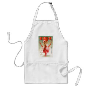 Vintage Valentines Day, Victorian Girl with Hearts Standard Apron