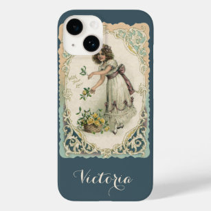 Vintage Valentine's Day, Victorian Girl with Roses Case-Mate iPhone 14 Case