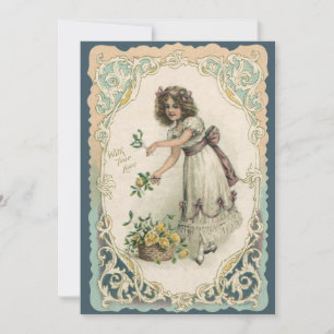 Vintage Valentine's Day, Victorian Girl with Roses Holiday Card