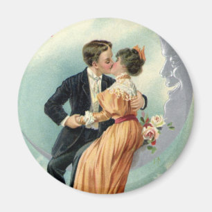 Vintage Valentine's Day Victorian Kiss on the Moon Magnet