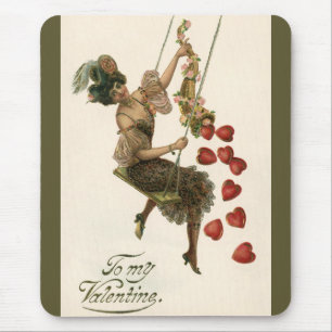 Vintage Valentine's Day, Victorian Lady on a Swing Mouse Pad