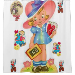 vintage valentines red white showercurtain shower curtain