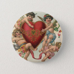 Vintage Valentines, Victorian Angels Cherubs Heart 6 Cm Round Badge