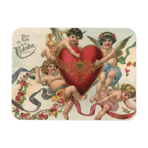 Vintage Valentines, Victorian Angels Cherubs Heart Magnet