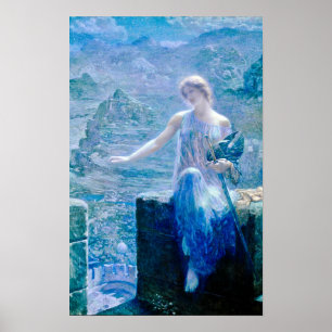 Vintage Valkyrie in a Blue Dress with Armour Art Poster